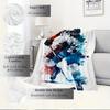For Hockey Player,Action Pose,Watercolor Effect-Themed Flannel Blanket, Glam Style, Digital Print, All-Season Comfort, Tear-Resistant, Knitt