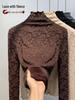 Women's High-Neck Lace Jacquard Base Layer Top - Fleece or Thin-Lined for Autumn & Winter Warmth.