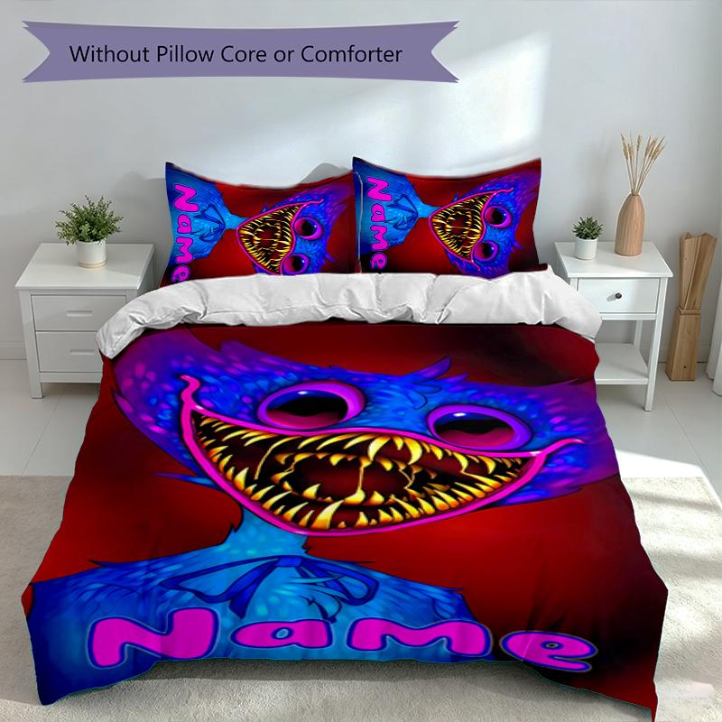 3pcs Custom Name Poppy Playtime Bedding Set,Includes 1 Duvet Cover and 2 Pillowcases,All-season Bedroom Decor