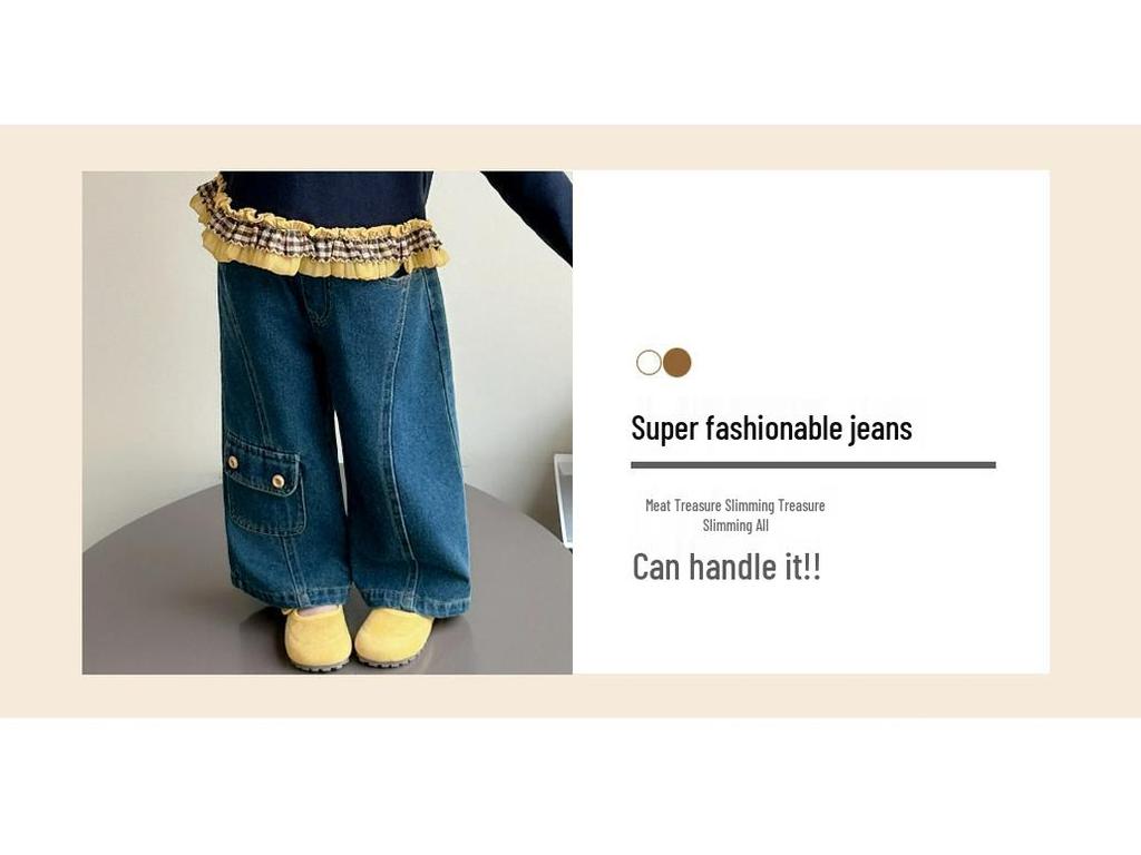 2025 New Girls' Korean Style Casual Sweatshirt and Jeans Set - Fashionable Autumn Outfit for Kids