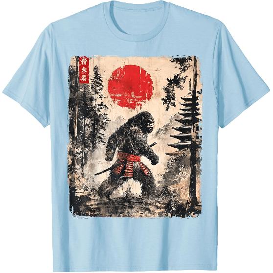 Samurai Bigfoot Japanese Vintage Graphic Ukiyo-e Art Funny T-Shirt