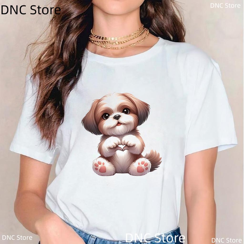Funny Chien Yorkshire Terrier Print T Shirt Women Fashion Harajuku Kawaii Clothes Dog Pet T-Shirt Femme White Shirt Tops