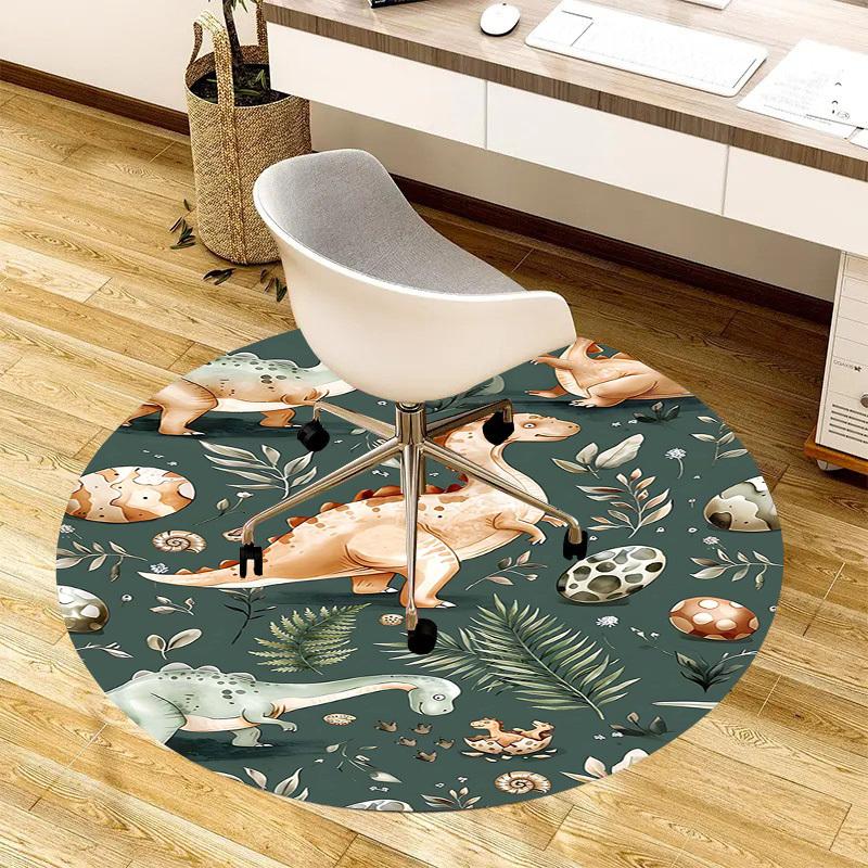 1PC Dinosaur Pattern Non-Slip Floor Round Carpet, Office, Family, Bedroom, Large Area Rug Indoor Rugs, Durable Polyester-L0379
