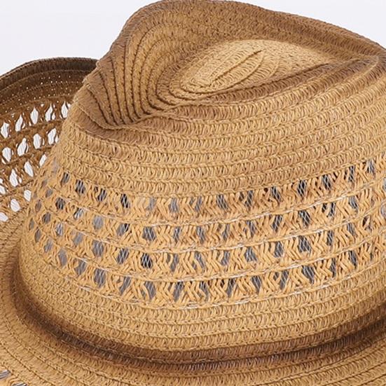 Jazz Hat Hollow Design Wide Brim Sun Hat Adjustable Drawstring Cowboy Hat Breathable Lightweight Summer Outdoor Hat