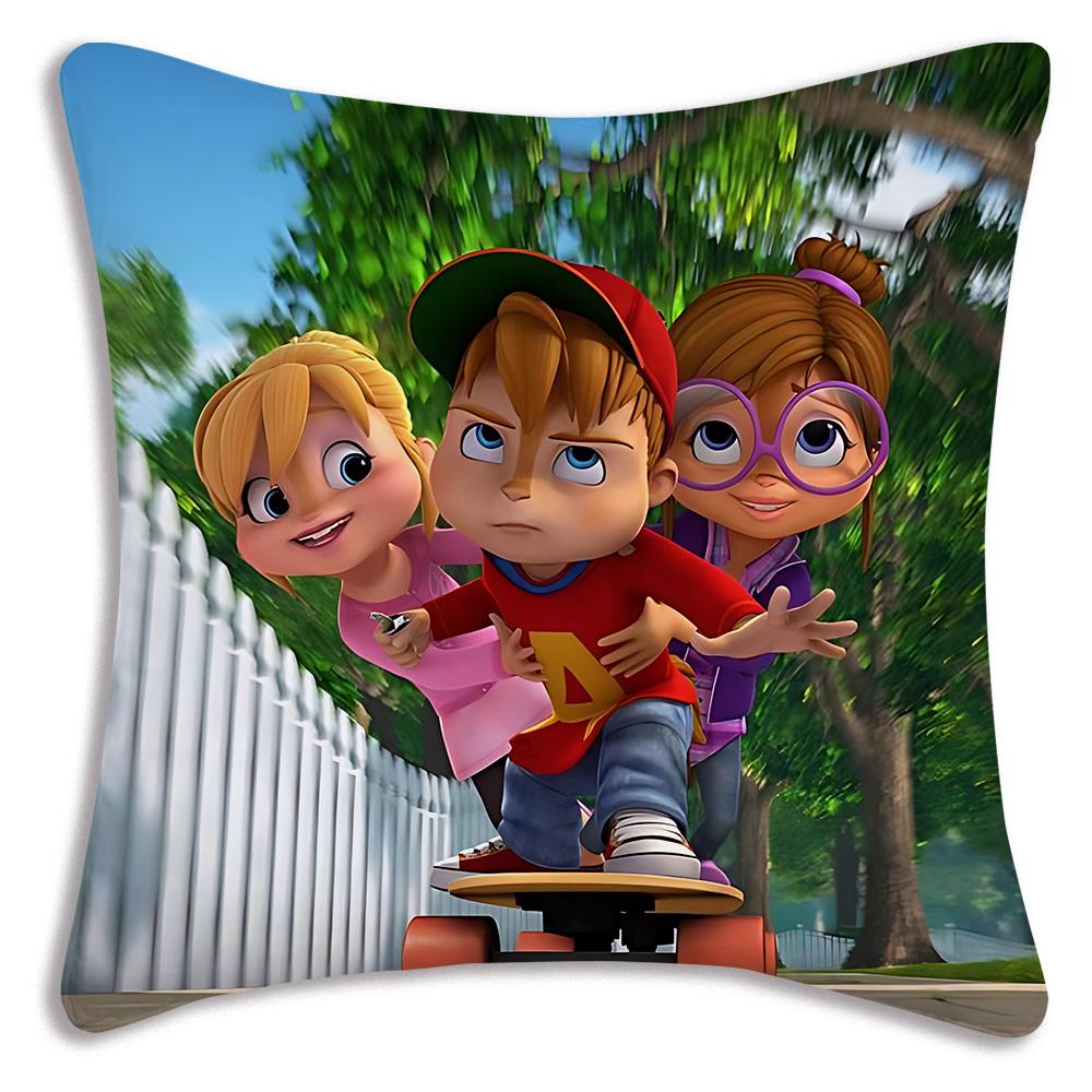 Anime Alvins and the Chipmunks Pillow Covers Cartoon Sofa Decorative Home Double-sided Printing Short Plush Cute Cushion Cover