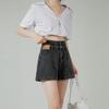 Women's High Waist Denim Shorts - Summer Thin Style, Double Button, Patchwork, Rolled Hem, A-line Wide Leg, Loose Fit, Slimming Hot Pants