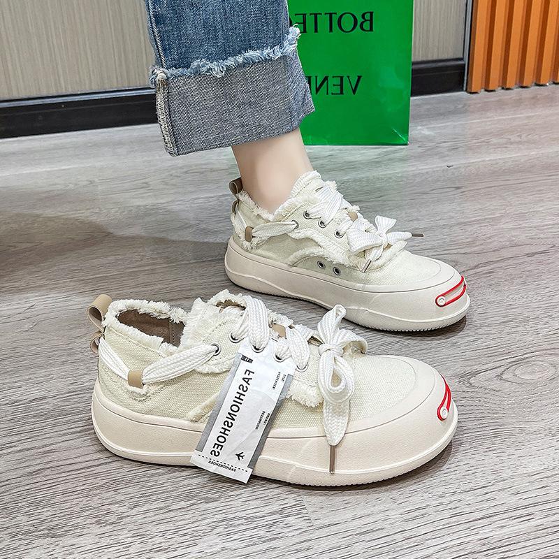 Tan Jianji, the same style, open smile thick-soled heightening canvas shoes for women's 2025 spring explosion, casual versatile beggar shoes tide