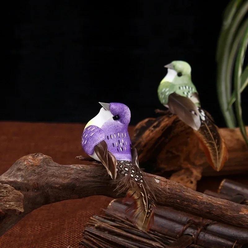 12pcs/box Handmade Simulation Pearl Hair Bird Creative Feather Bird With Claw Iron Wire Garden Decoration