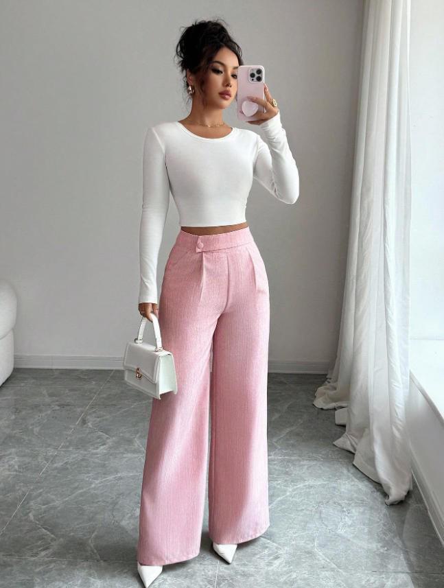 2026 Spring/Summer Women s Pink Patchwork Button-Decorated Versatile Trousers S розовый