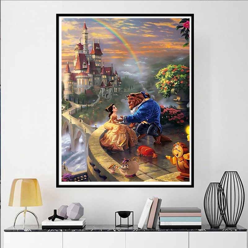 Disney Diamond Painting Classic Romantic Scenes From Beauty and The Beast 5D Diamond Painting Art Embroidery Cross-Stitch Room Decoration