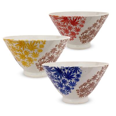 J Kitchens Kunzangama Tea Set of 11cm Autumn Leaves Hasami Made In Japan Bowls, 3, Diameter, 6.5cm Height, Two-Tone Design, Ware,