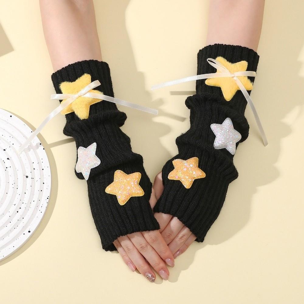 Plüsch Weiche Gestrickte Armstulpen Pailletten Stern Verziert Halbfingerhandschuhe Herbst Winter