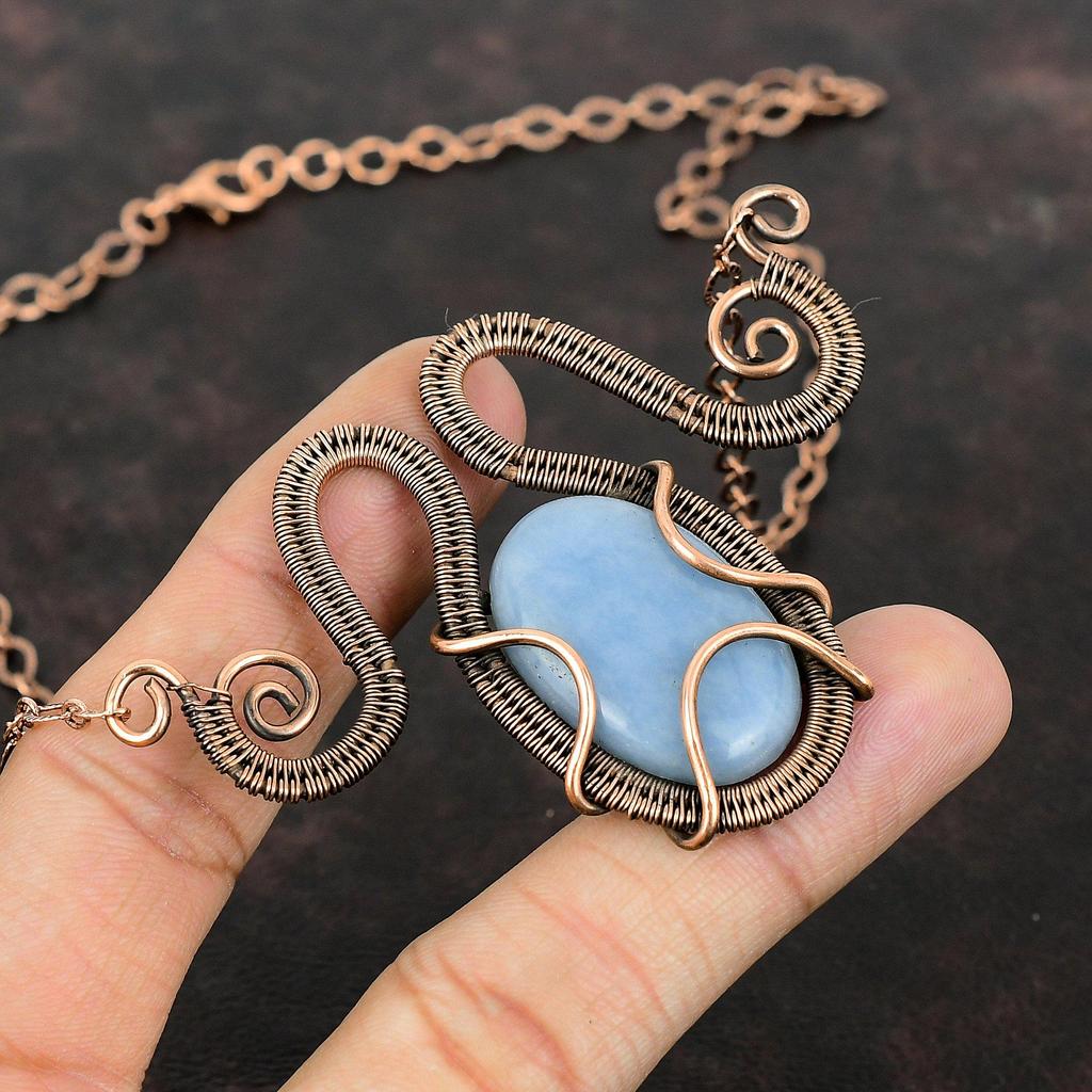 Angelite Necklace Copper Wire Wrapped Necklace Adjustable Necklace Unique Copper Jewelry Handmade Necklace Gemstone Necklace Gift For Mother
