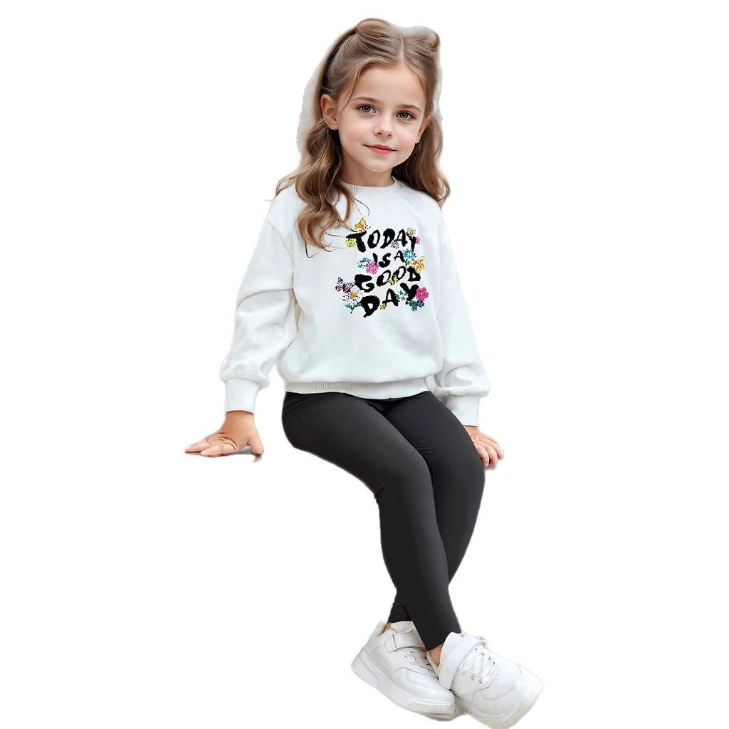 INS Style Girls Letter Print Hoodie Set, Spring Casual Sport Two-Piece Outfit, Kids Leggings and Hoodie Set, Girls Spring Clothes