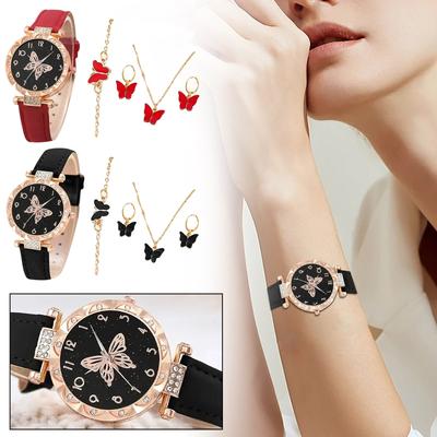 5 stks/set Mode Vlinder Dames Riem Horloge Set