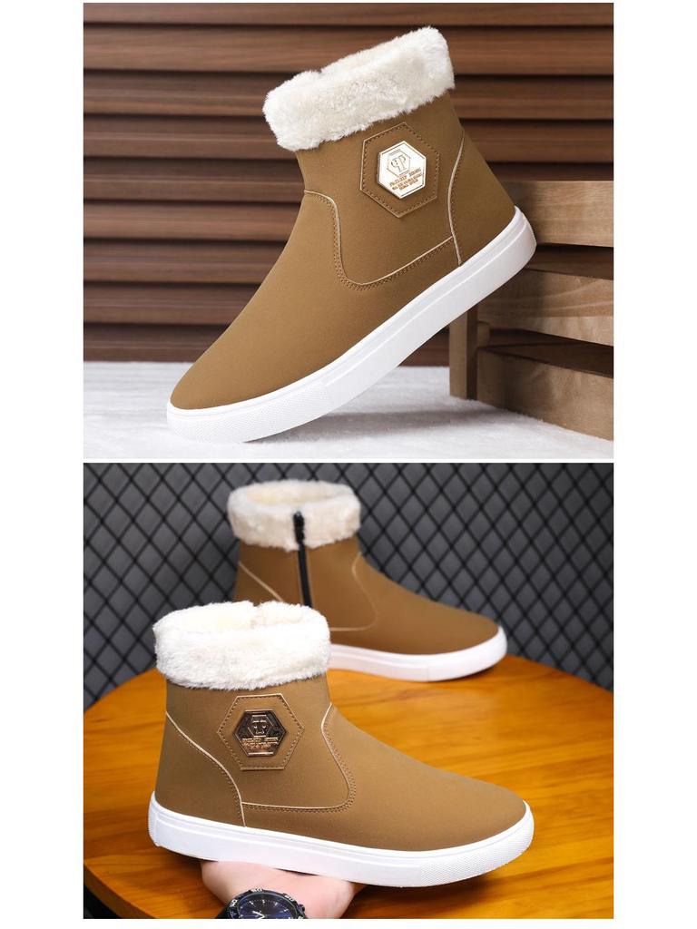 Pánské zimní teplé fleecem podšité semišové vysoké protiskluzové sněhule