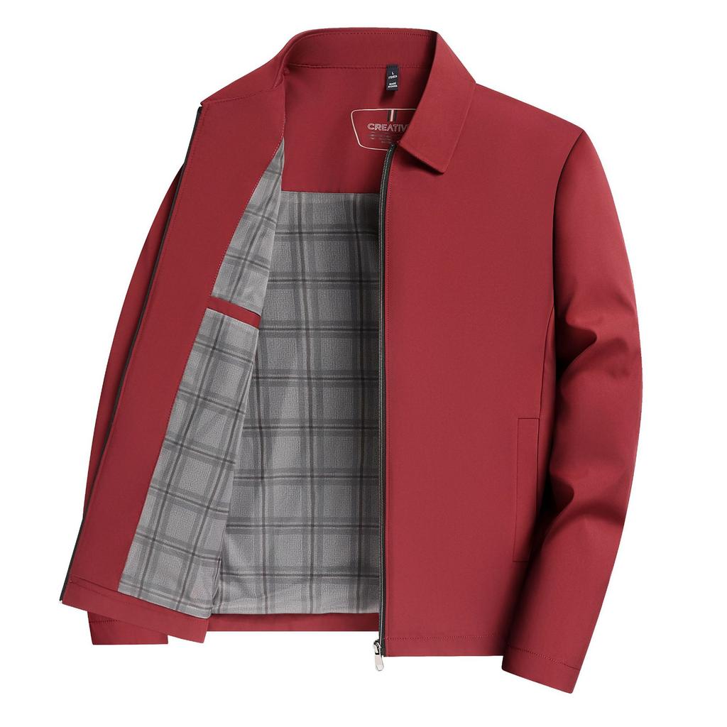 Casual Lapel Business Jacket for Men Middle-aged Daddy Wear Autumn New High-end Solid Color Zipper Men's Jacket