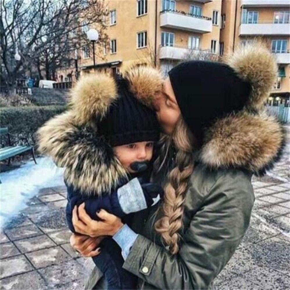 Winter Cute Pom Kids Knitted Hat Warm Bobble Hat Baby Beanie Cap