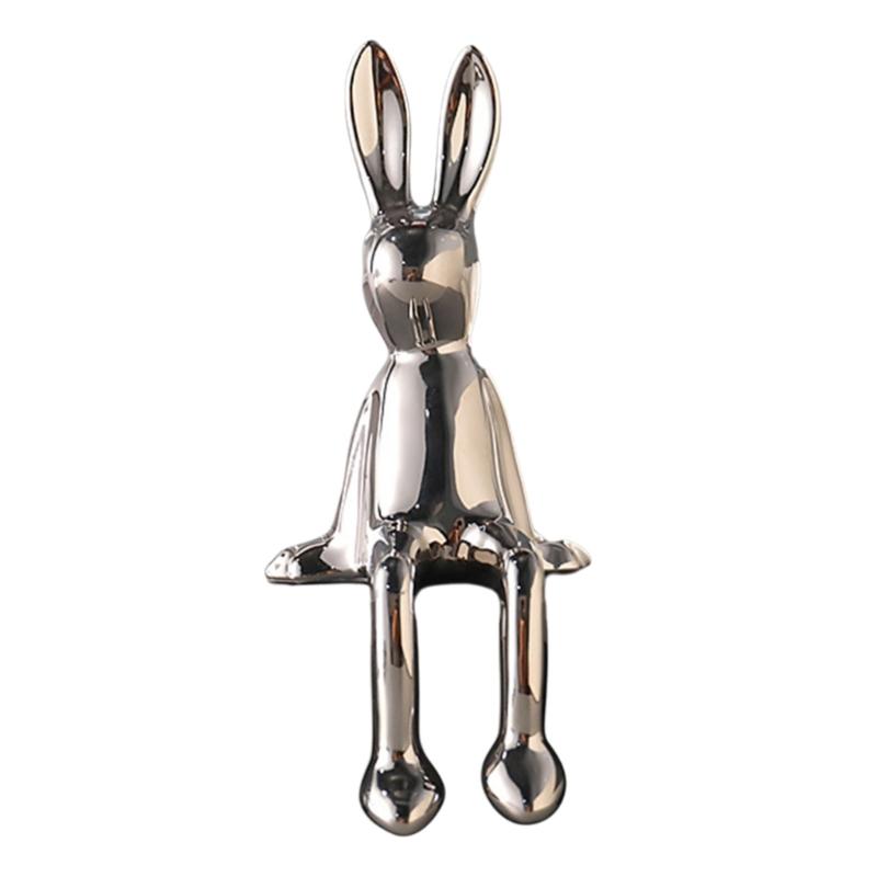 

Artistic Rabbit Figurine Ceramic Craft for Table and Shelf Decoration Glazed Pottery Sculpture серебряный