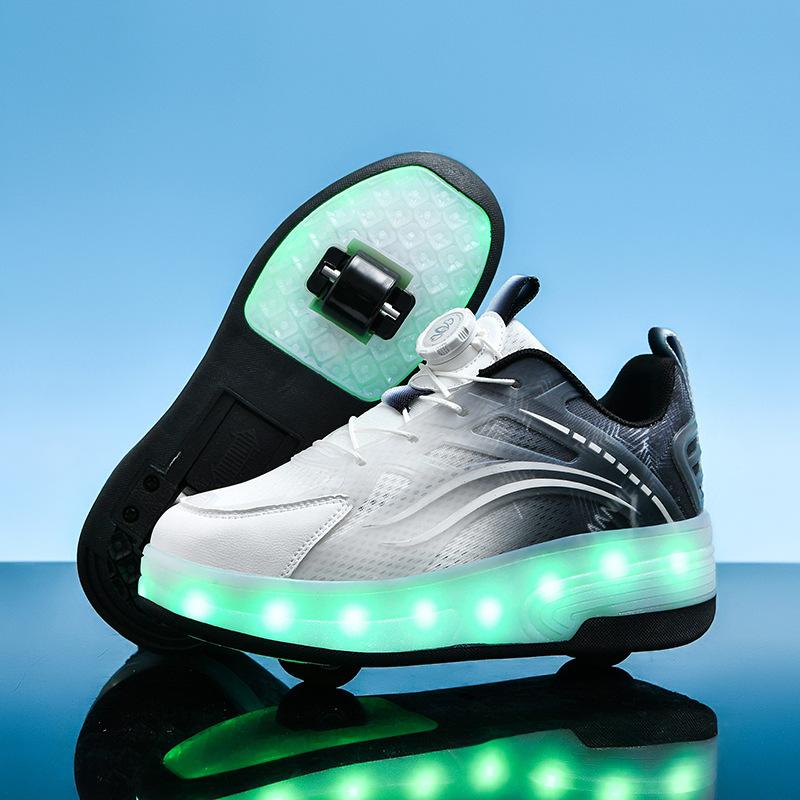 Runaway shoes girls shoes cute pink princess double wheel children's sneakers boys summer breathable flashing light roller skates