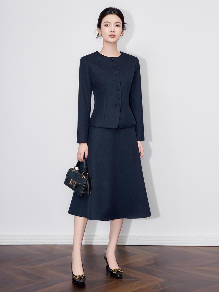 Leichter Luxus Zweiteiler: Elegante Jacke + High-End Halbrock für den Arbeitsweg