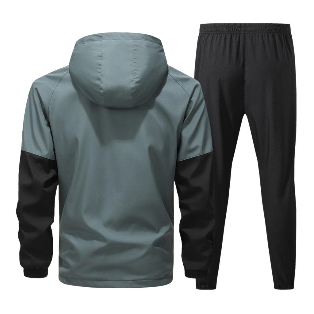 Men's Casual Color-blocking Windproof Sweatshirt And Sweatpants, Men's Hooded Zipper Sweatshirt And Sweatpants Two-piece Set