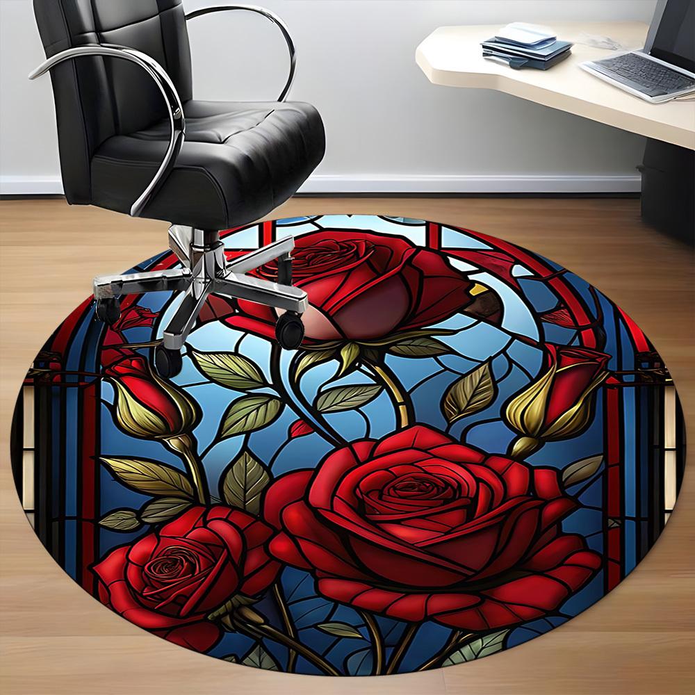 1pc Rose Window Office Round Area Rug, Under Office Chairs Bedroom Living Room Home Decor, Room Deco