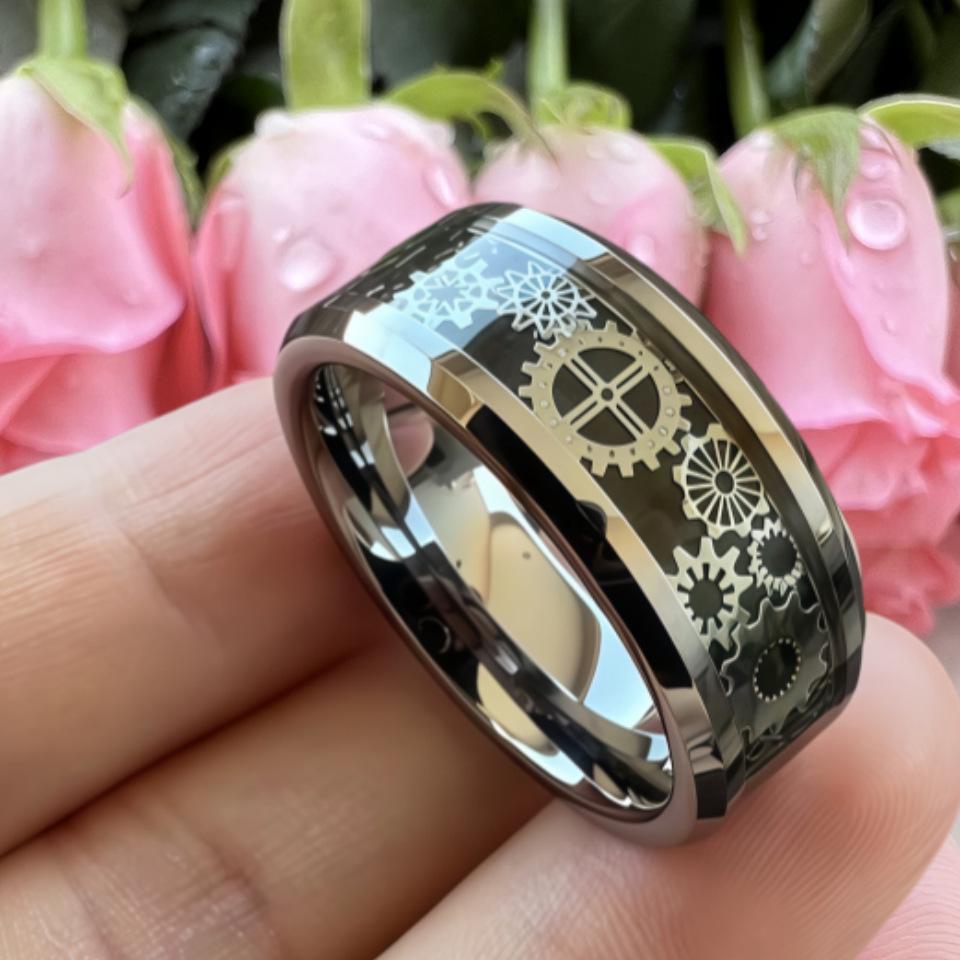 Stainless Steel Gear Ring: European & American Fashion for Men