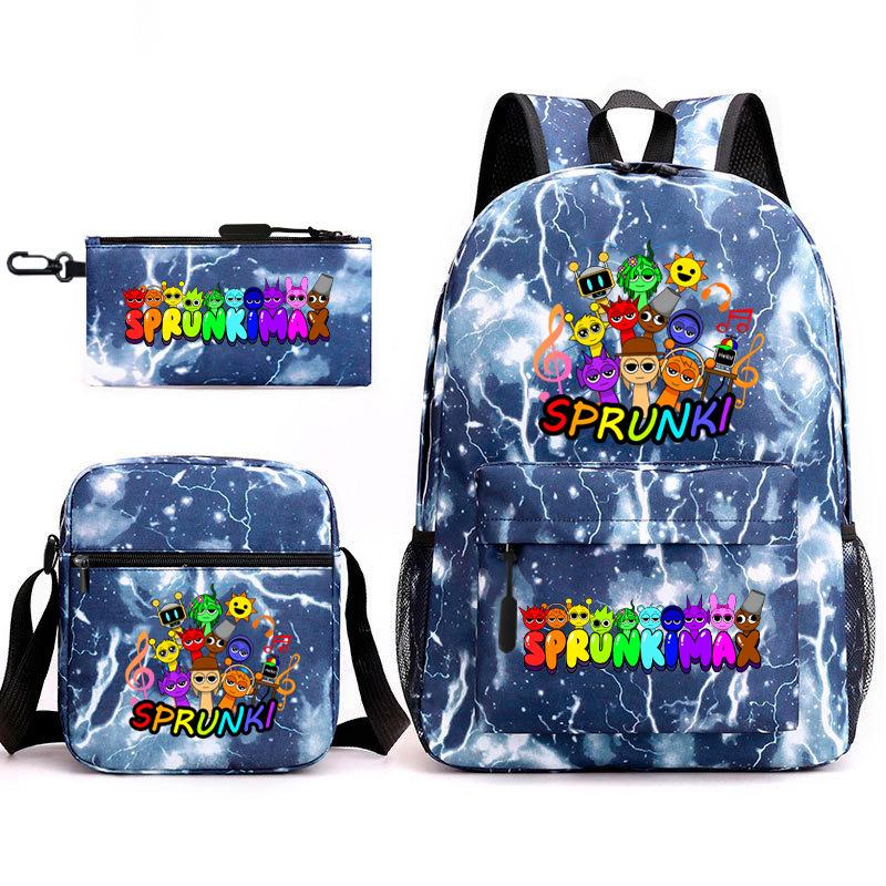 Rhythm Box Cartoon Large Capacity Starry Sky Student School Bag Sprunki Youth Backpack Three-piece Set D