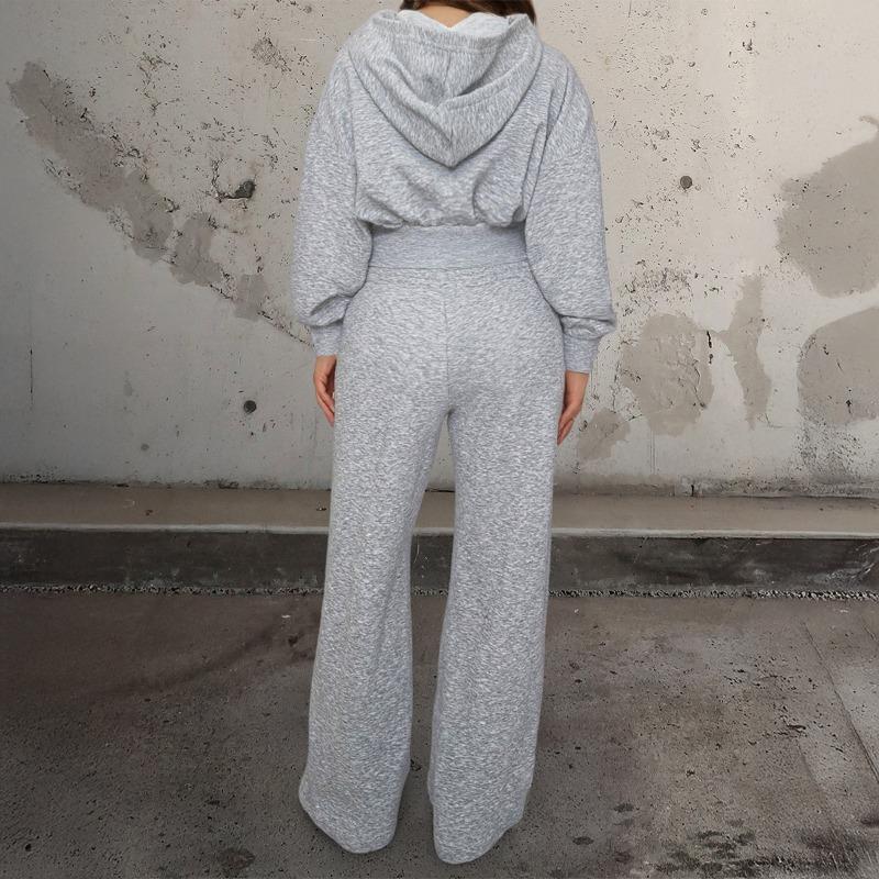 Women's 2 Piece Outfit Crop Zip Up Hoodie Wide Leg Sweatpants Set