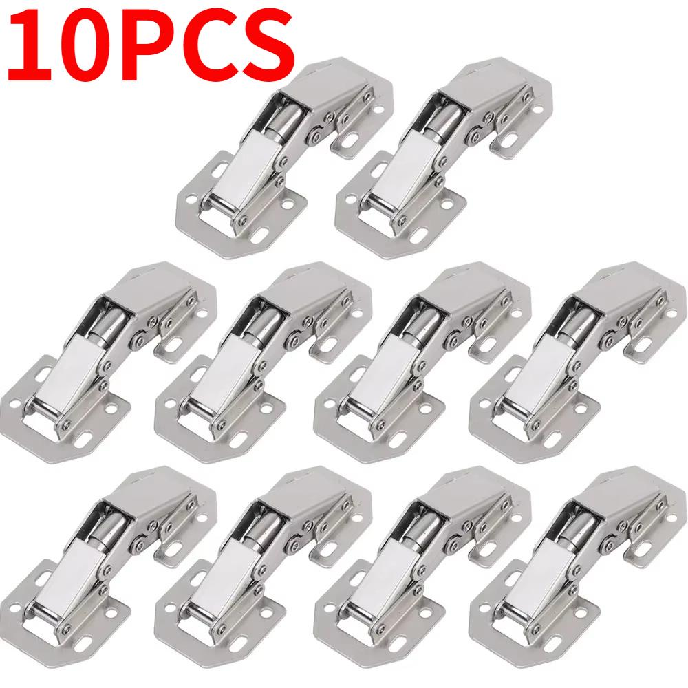 10-1PCS 90 Degree Steel Cabinet Hinges No-Drilling HoleHydraulic Buffer Hinge Kitchen Cabinet Cupboard Hinges Furniture Hardware
