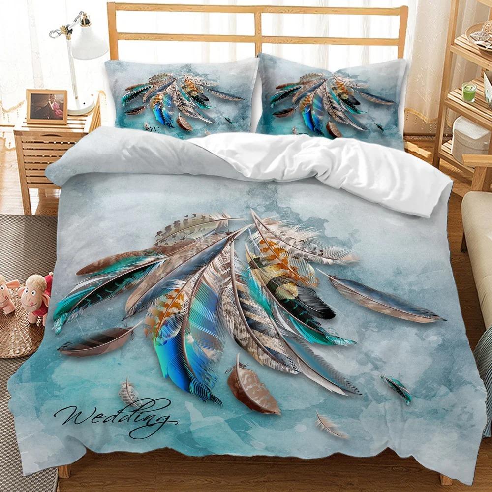 Feather Duvet Cover Sets for Kids Teens Queen Lightweight Quilt Covers Fluffy Dreamy Pattern Bedding Sets Bedroom Decor No Quilt