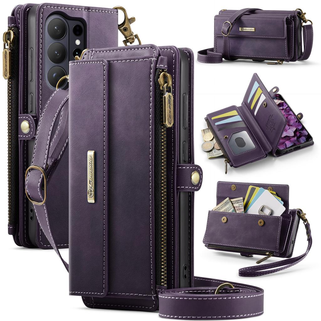 For Samsung Galaxy S26 Ultra Case CASEME C39 RFID Blocking Zipper Wallet Stand Leather Cover with Strap