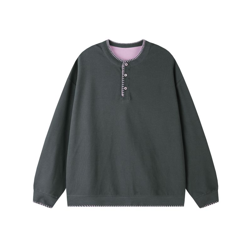 

Dream Made Hand-Stitched Old Money Style Henry Collar Knit Sweatshirt for Men, Autumn and Winter Inner Layer Top Dark gray M