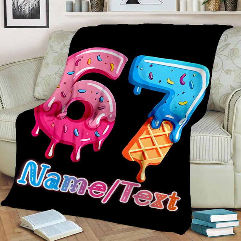 1PC Custom Name "Sweet 67th Celebration" Flannel Blanket Versatile,all-season Throw Suitable for the Living Room,bedroom,camping,travel,and Gift