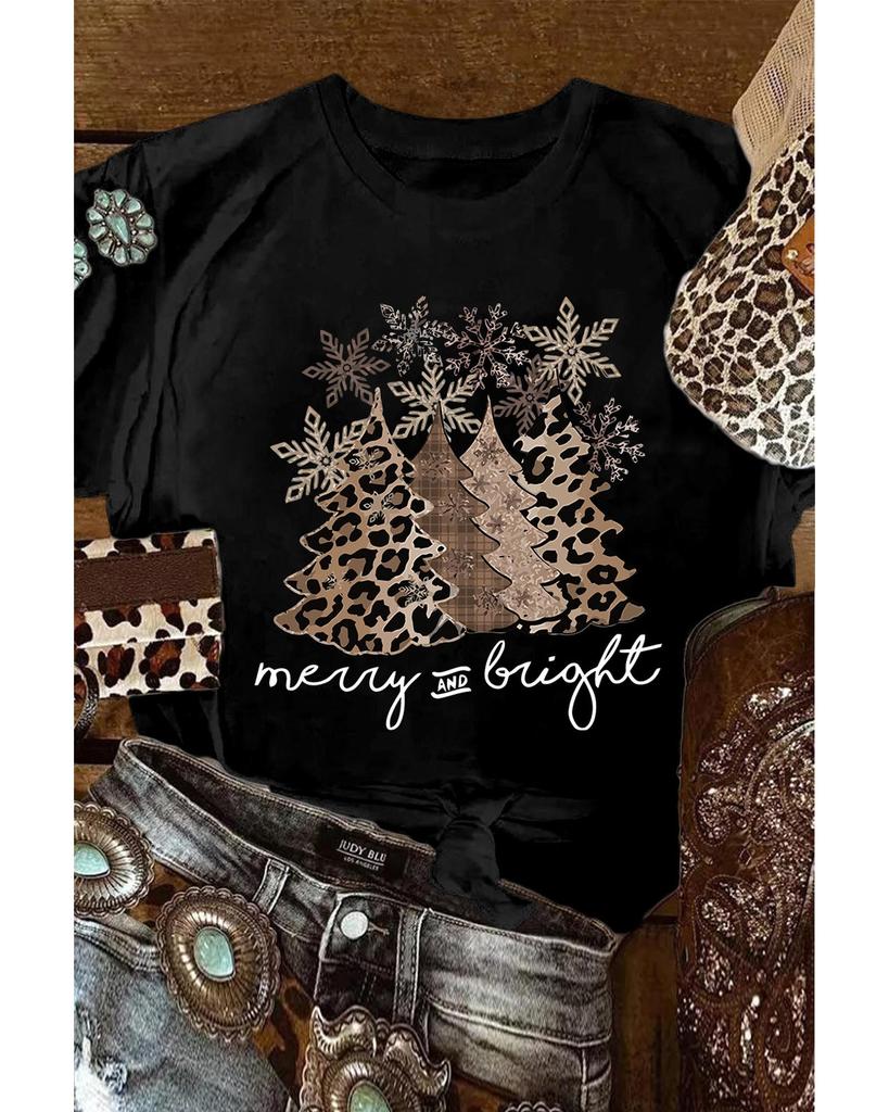 Azura Exchange Leopard Christmas Tree Graphic Print T-Shirt