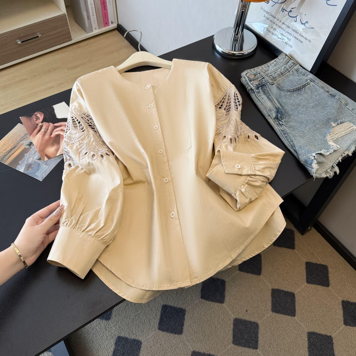 

Korean Style Loose-Fit Long-Sleeve Shirt with Hollow Cuffs for Women XL хакі