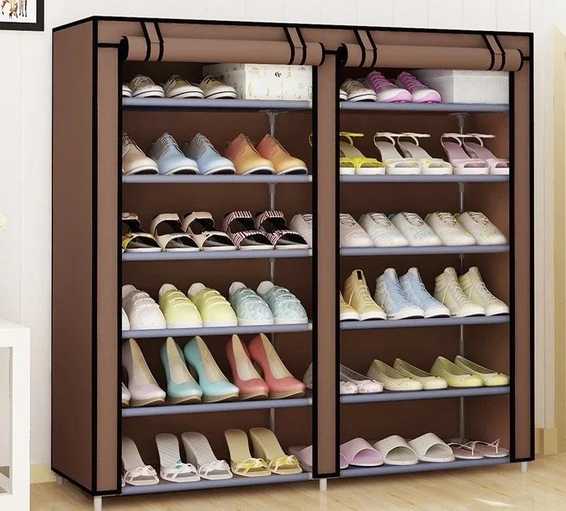 Portable Shoe Cabinet Non-woven Fabric Shoe Rack Holder Stylish Shoe Rack with Dust Cover Metal Shoes Storage Rack