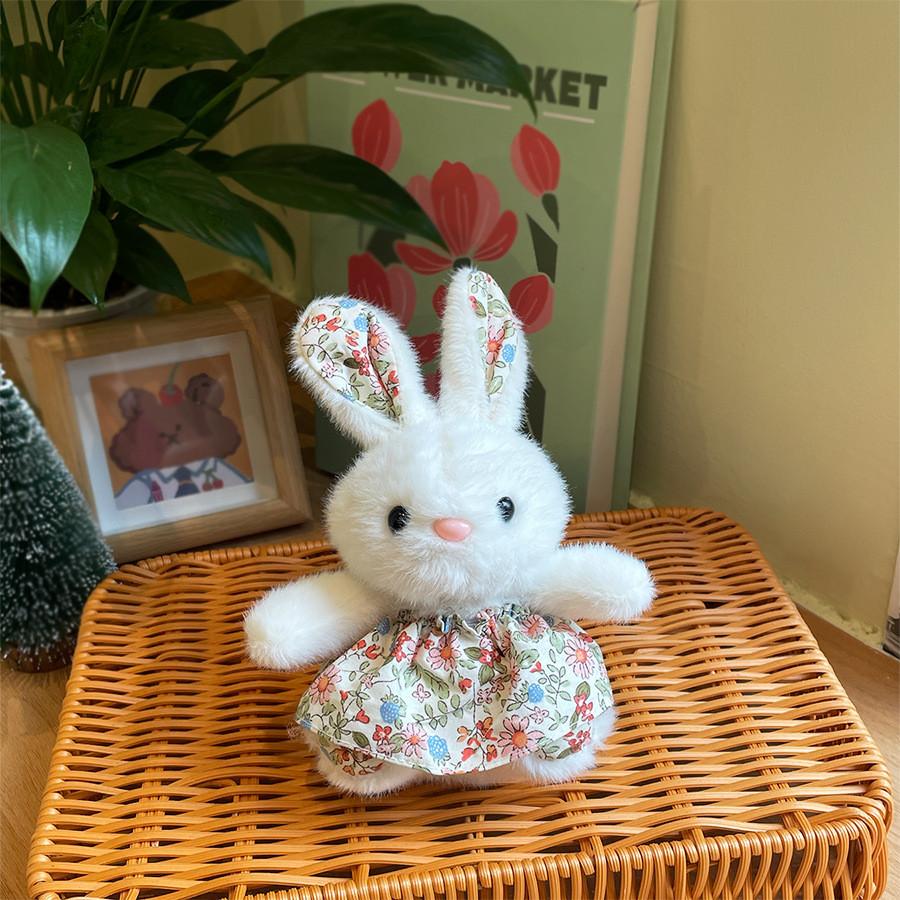 Cute Short Plush Bunny Doll With Fabric Dress For Gift Giving