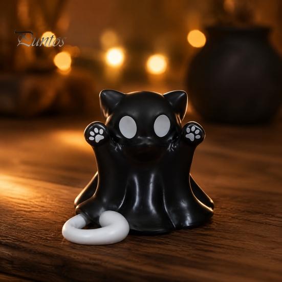 Autumn Harvest Home Decoration 2 Pcs Halloween Ghost Statue, Cute Cat Figurine, Cartoon Unique Thanksgiving Gifts for Friends Mini Spooky Kitten