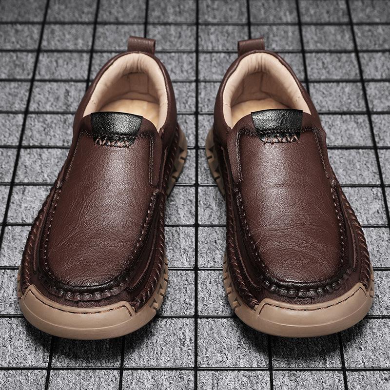 

Трендовые кроссовки ручной работы с прострочкой - Кожа на мягкой подошве для повседневной носки весной и летом 42 хаки