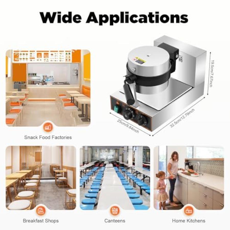 1200W Ice Cream Burger Maker Non-stick Commercial Press 122-572 Adjustable 110V Electric Panini Press Baking Machine w/Anti-sca