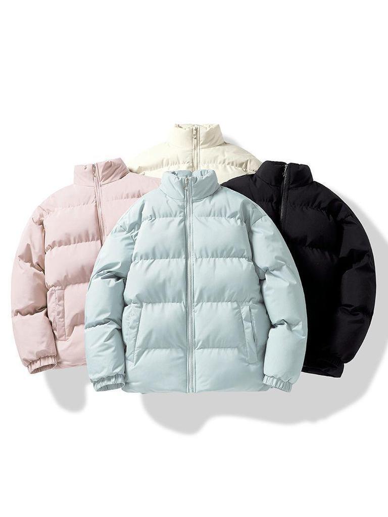 Men's and Women's Winter Casual Stand Collar Cotton Jacket - Thick, Loose Fit for Couples or Students