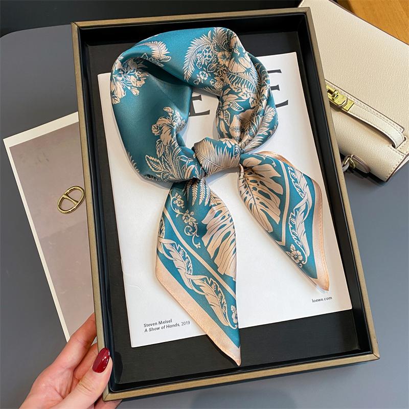 Lenço Quadrado de Cetim de Seda 100% Puro Alta Qualidade para Mulheres Estampado Bolsa de Mão Pulseiras de Pulso Xale Feminino Lenço de Pescoço Foulard
