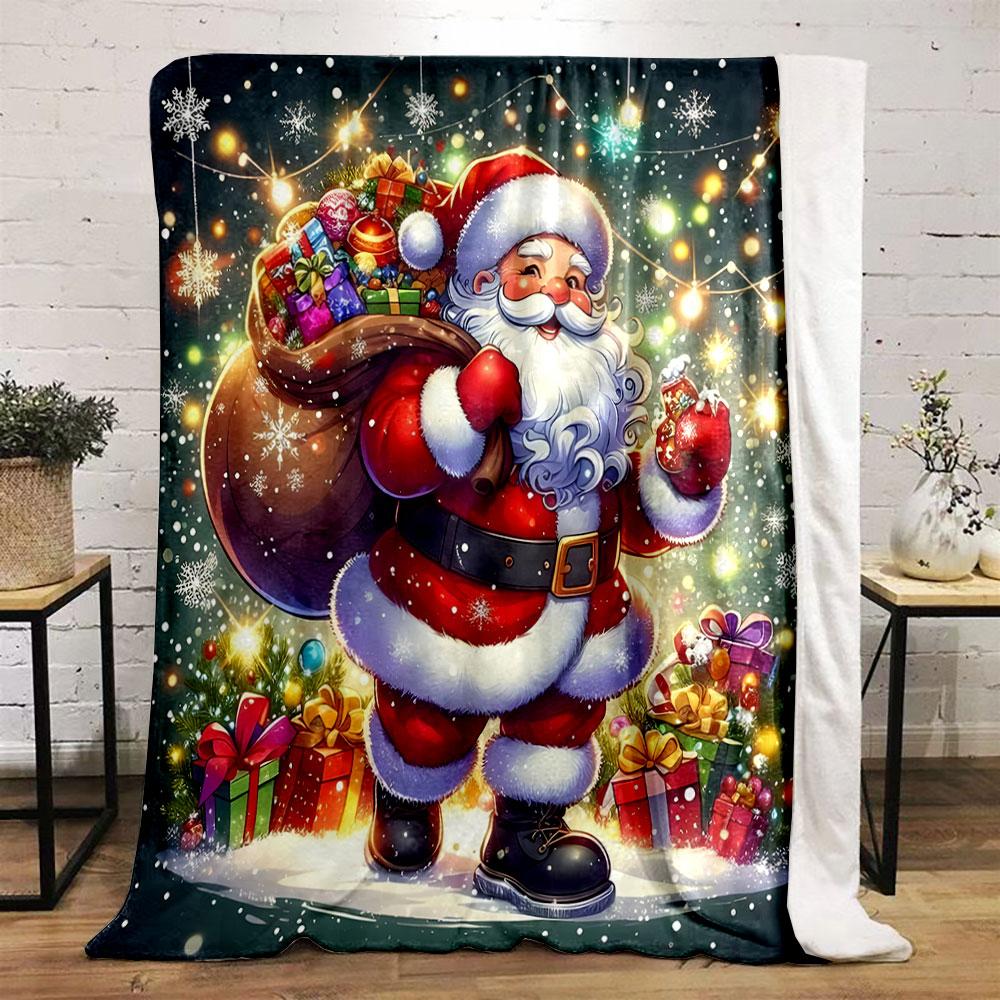 Santa with Gifts and Snowflakes Print Blanket Soft and Cozy Perfect for the Living Room Bed Sofa or a Nap,gift