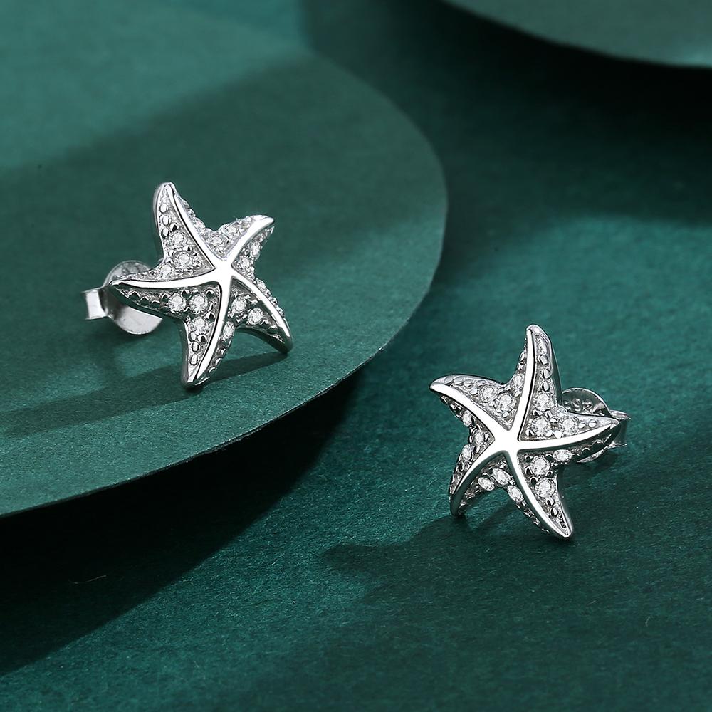 Exquisite Pentagram Zircon Sterling Silver Earrings for Women's Simple Starfish Earrings Sterling Silver Jewelry Graduation Gift Party Silver Jewelry