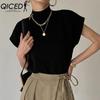 QICED Women's Fashion Casual Solid Color Print Short Sleeve Blouses & Shirts