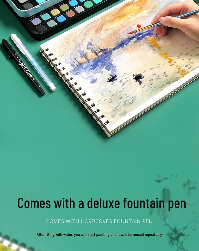 48 Tin Box Solid Watercolors & Brushes Kit - 60 Unique Colors for Beginners