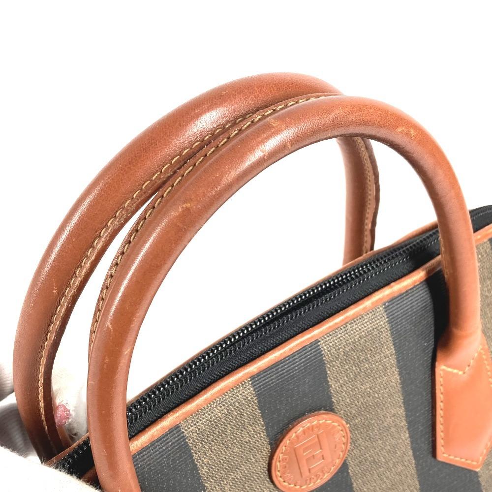 FENDI vintage Pecan logo Bag Hand Bag Tote Bag PVC/Leather khaki/Brown