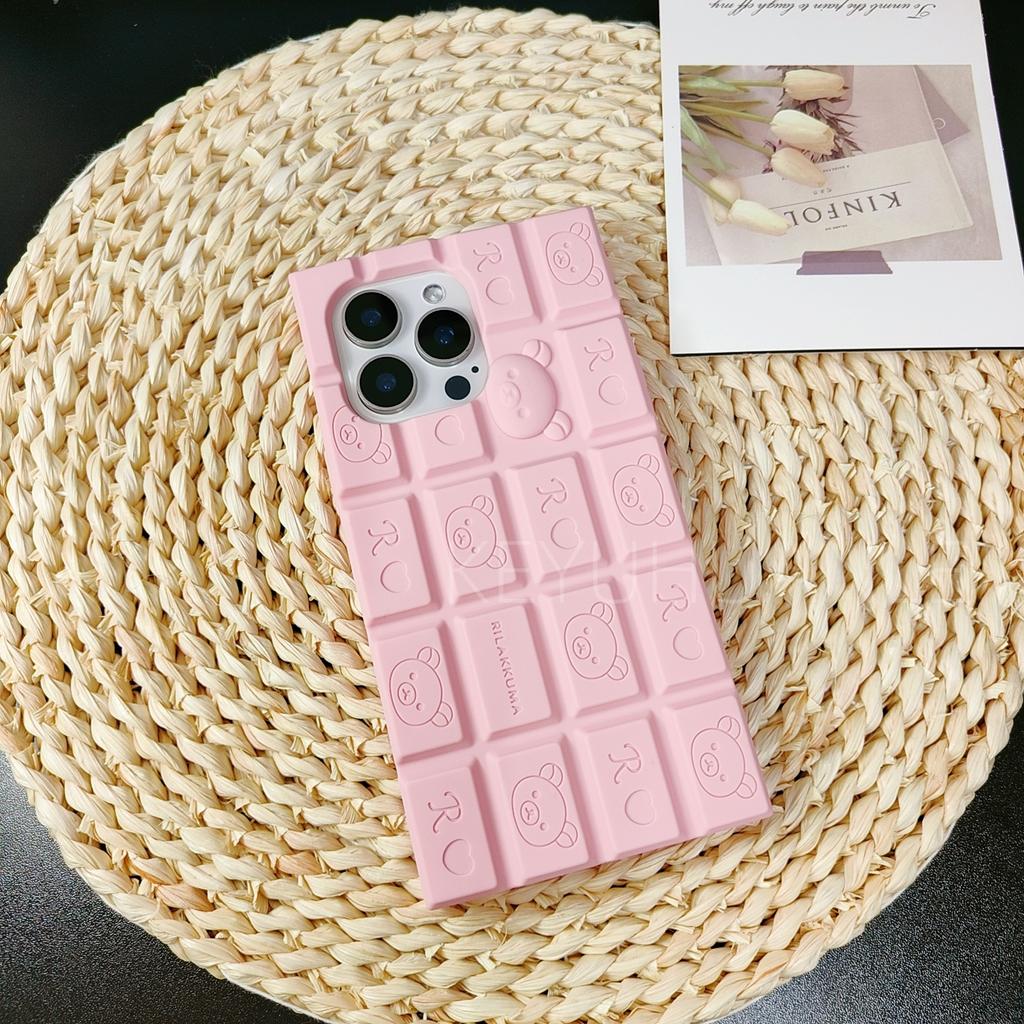 For iPhone 16 15 14 13 12 11 Pro Max 16promax So Cute Wing Key Chain Cartoon Rilakkuma 3D Chocolate Case Cover